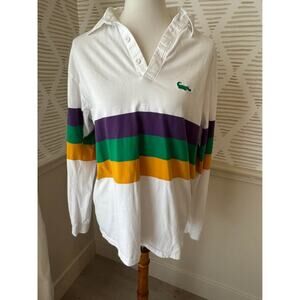 White Long Sleeve Top with Multicolor Stripes